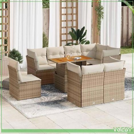 Salon de jardin 9 pcs - Mod. 3326942 - Résine tressée beige - Coussins déhoussables blanc crème - Rangement étanche (1/5)