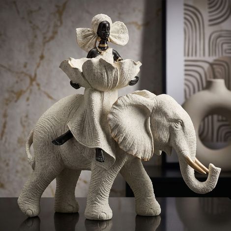 Sculpture femme sur éléphant en résine, 29x13x29 cm (1/5)