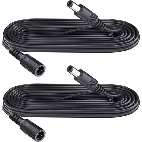 Lot de 2 rallonges d'alimentation CC 5,5 mm x 2,1 mm – Longueur 2 m – Connecteur femelle vers mâle – Pour caméras de vidéosurveillance (1/5)