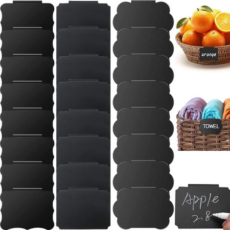 Lot de 24 porte-étiquettes en PVC noir, clips effaçables et amovibles adaptés pour paniers, garde-manger et boîtes d'organisation (1/5)
