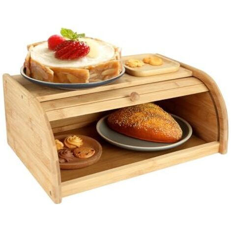 Boîte à pain en bambou, 40 x 27 x 16,5 cm, boîte à pain en bois avec couvercle enroulable, boîte à pain de comptoir, boîte à pain de cuisine