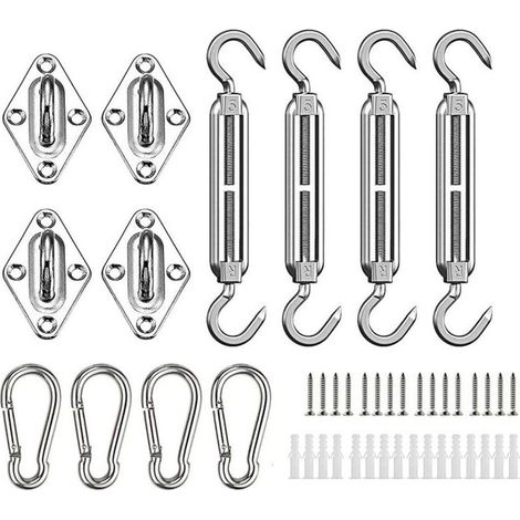 Kit de Fixation pour Voile D'ombrage, Acier Inoxydable Soleil Voile D'ombrage Kit de Fixation pour Triangle et Carré, Rectangle, du Soleil Voile D'ombrage Accessoires de Fixation (1/5)