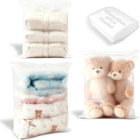 Set mit 5 großen Reißverschlusstaschen – 60 x 80 cm – wasserdichtes Plastik – Reißverschluss – für Kleidung und Bettwäsche (1/5)