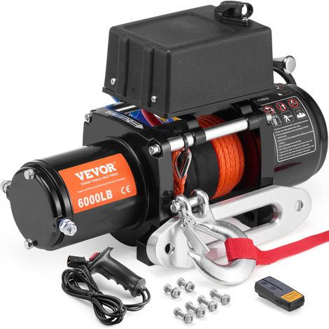 VEVOR Argano Elettrico 2722 kg Argano per Camion 12 V CC con  Φ0,6 x 1676,4 cm di corda sintetica in Alluminio, Passacavo, Telecomando Senza Fili e Cablato, per Traino di Fuoristrada SUV Camion Jeep