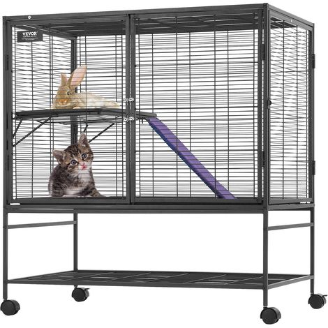 Cage à furet métal avec roulettes 99 cm, 2 niveaux, rampes et bac, hamsters, cobayes et chinchillas, pour rats (1/5)