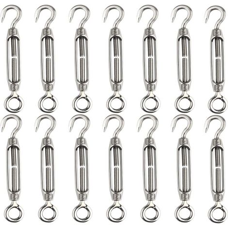 14 pieces turnbuckles, wire tensioners, M4 hook and eye turnbuckle, turnbuckles made of 304 stainless steel, robust rope tension (1/5)