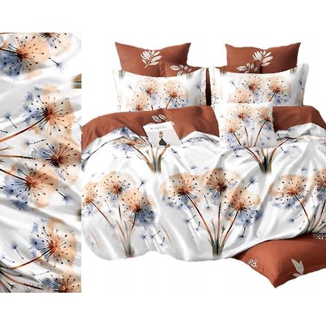 Juego de cama de franela de 200x220 cm + 2 fundas de almohada de 70x80 cm con cremallera, estampado de flores y dientes de león. (1/5)