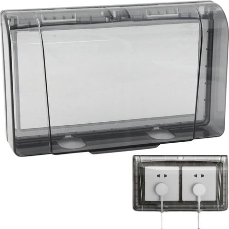Copertura impermeabile per presa di corrente esterna - 86 prese a muro impermeabili con interruttore a 2 vie, antipolvere, per bagno, casa, esterno, nero trasparente, 20 x 12,4 x 4,5 cm