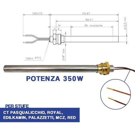 CANDELETTA ACCENSIONE STUFA PELLET RESISTENZA 12,5X170 350W PALAZZETTI 3/8 04051