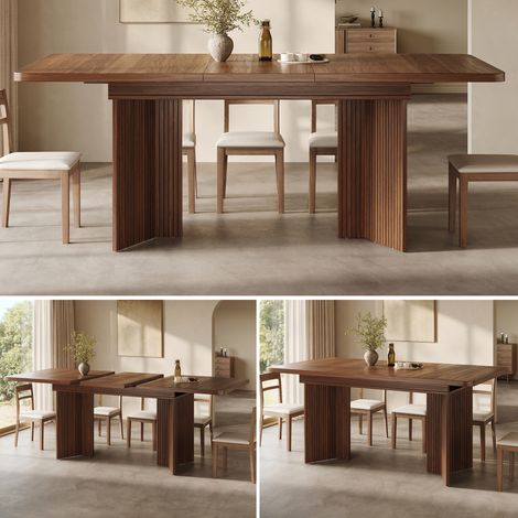 Mesa de comedor extensible 120-160x80x76,1 cm de MDF y metal marrón, ahorro de espacio – MEUBLIV (1/5)