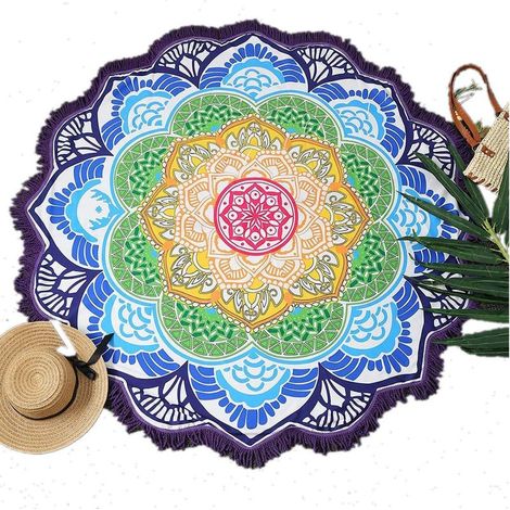 Serviette de plage portable ronde 150 cm résistante au sable super légère et à séchage rapide idéale pour les serviettes de plage tapisseries (1/5)