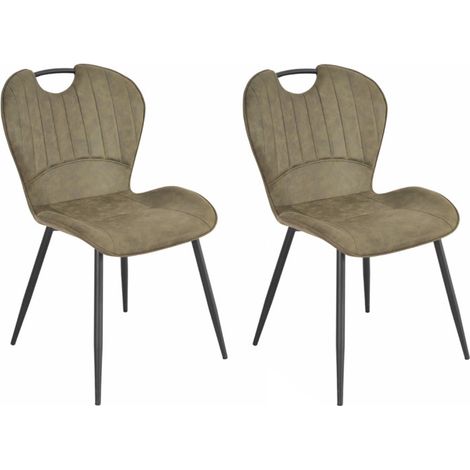 Lot de 2 chaises en microfibre vert effet vieilli – Structure en panneaux de particules – Pieds métal noir – Hauteur 86 cm – Confort ferme – Meubletmoi (1/5)