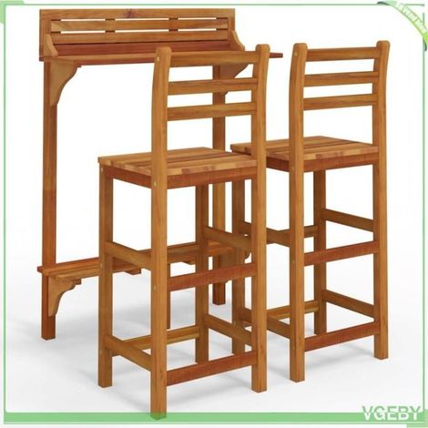 Ensemble de bar de balcon - FAFEICY - 3116002 - Bois d'acacia massif - Finition à l'huile - Repose-pieds confortables (1/5)
