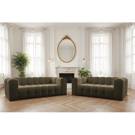 Sofaset Designersofa SOLVIE 2-3 in Stoff Moly Moosgrün (1/5)
