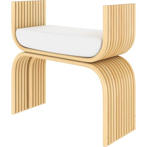 Tabouret en rotin et coussin blanc - Réane (1/5)