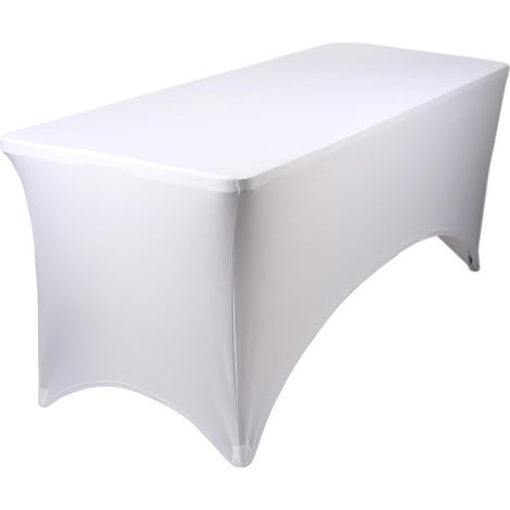 Nappe rectangulaire élastique blanche 180x70 cm en spandex, nappe ajustable extensible pour table pliante, fête, jardin extérieur et buffet (1/3)