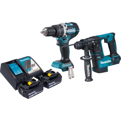 Kit combinado inalámbrico Makita DLX 2278 RT + taladro de percusión DHP 484 54 Nm + taladro percutor DHR 171 1,2 J + 2x batería recargable 5,0 Ah + cargador (1/4)