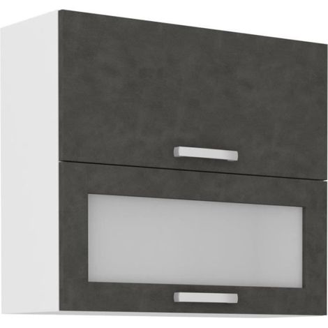 Meuble haut 2 portes basculantes - L 80 x P 31,6 x H 72 - Gris mat - LASSEN (1/5)
