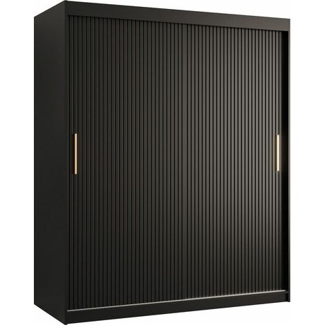 Armario Hartford 399, Negro, 200x150x62cm, Puertas de armario: Correderas, Número de estantes: 5