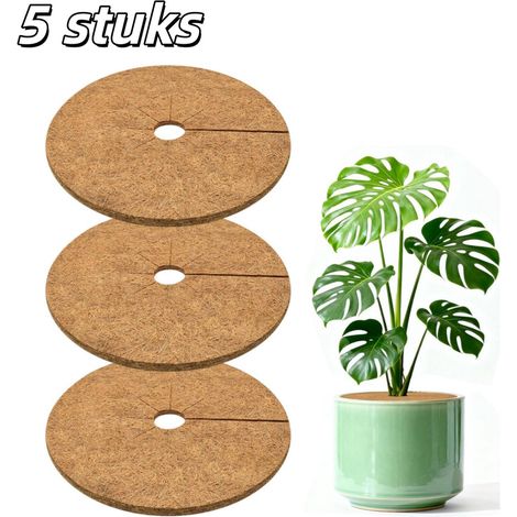 Lot de 5 tapis en fibre de coco pour pots de fleurs, protection contre mauvaises herbes et perte de terre, 45 cm x 1 cm, marron (1/5)