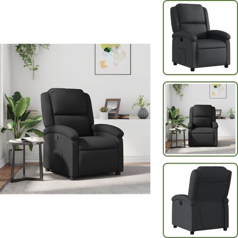 Fauteuil inclinable noir cuir véritable - Fauteuil Inclinable - Fauteuil Cuir - Chaise Relaxante - Mobilier Salon - Canapé Lit