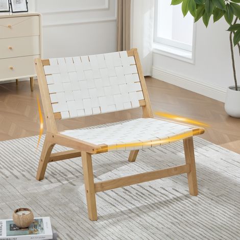 Silla de ocio sin reposabrazos con trenzado de PU y estructura de madera blanca (1/5)