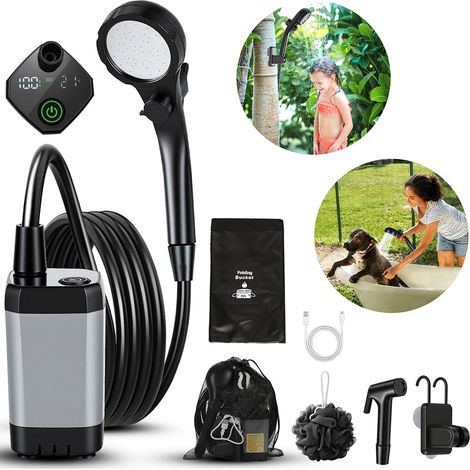 Wolketon Doccia da campeggio portatile con secchio pieghevole da 20L, indicatore di temperatura, kit esterno con doccetta per giardino, lavaggio auto, spiaggia