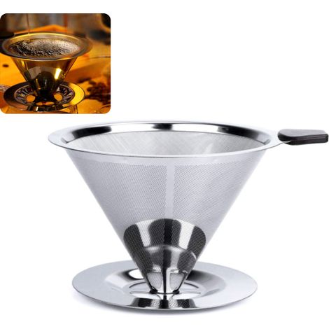 Permanenter Edelstahl-Kaffeefilter, abnehmbarer Filterhalter mit Ständer, wiederverwendbarer Kegel-Filtertrichter für Filterkaffee (1/3)