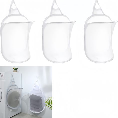 Panier à linge suspendu 3 pièces, sac pliable en maille avec poignée, rangement de jouets, camping hôtel (1/5)