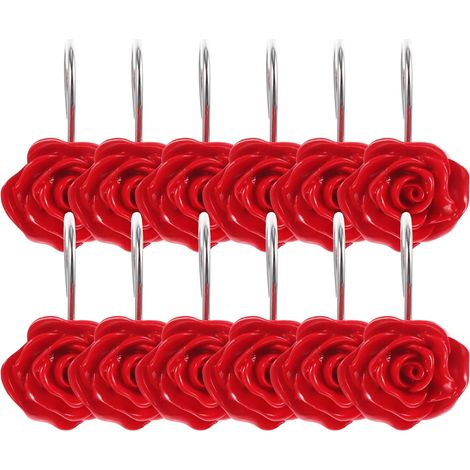 12 Dekorative Duschvorhanghaken mit Rosenmuster aus rotem