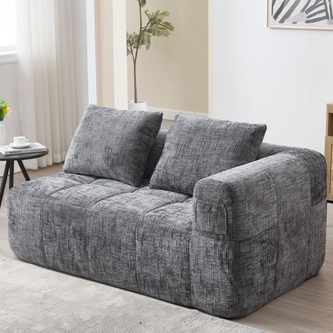 Divano a 2 posti 158x90x60 cm - Comodità morbida con cuscino e tasche laterali - Chenille grigia (1/5)