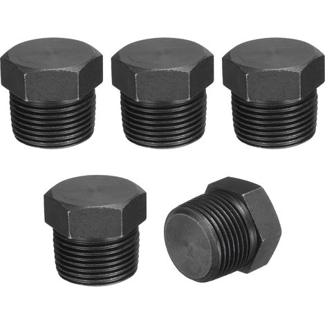 5Pcs 3/4 NPT Bouchon Fileté à Tête Hexagonale Extérieure Noir (1/5)