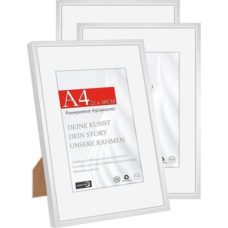 Bilderrahmen A4 3x Silber Passepartout Alu Silber A4(21x29,7cm) 3x (1/5)
