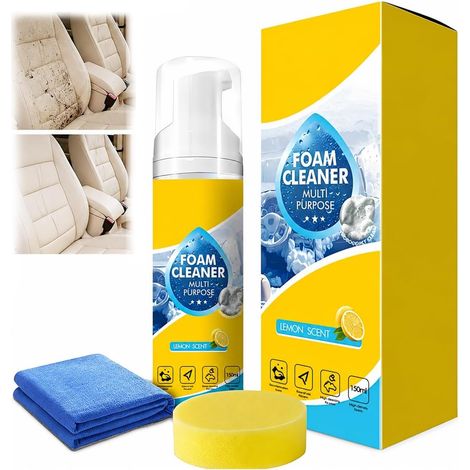 Foam Cleaner avec Interior Cleaner Formule, Nettoyage en Profondeur Tout-Usage pour Graisses de Cuisine, Carrelage, Intérieur Auto et Tissus d'Ameublement, Set Complet avec Éponge et Chiffon (1/5)