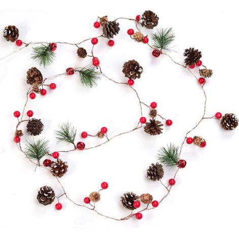2 Guirlande de Noël, LED, baies rouges, pommes de pin, décoration intérieure extérieure (1/5)