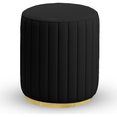 MEUBLER DESIGN Pouf Rond Métal Doré Vita - Polyuréthane Noir, Métal, Mousse polyéthylène, Rond, Style Art déco, 40 x 40 x 42 cm (1/2)
