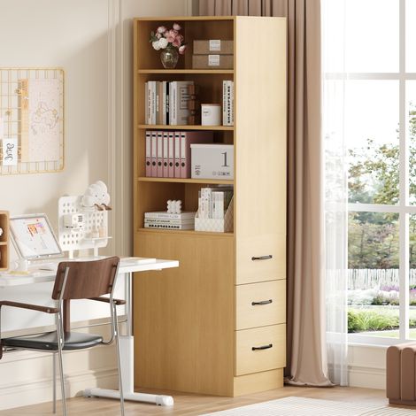 Bibliothèque extra étroite 180cm haut tiroirs latéraux étagères réglables petit espace salon meuble haut-Ha.
