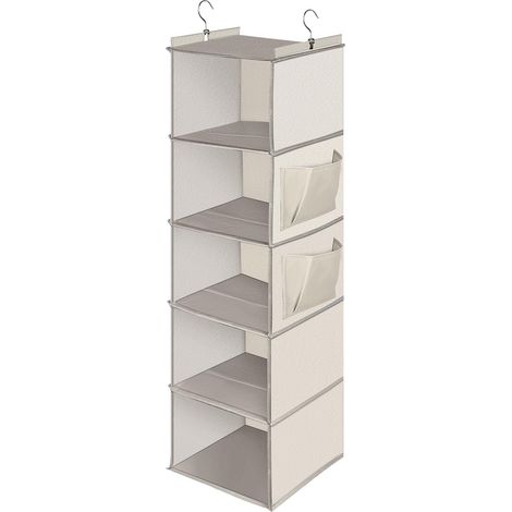 Étagère de penderie à Suspendre 5 Niveaux, Rangement Suspendu Pliable, Rangement Penderie avec Renfort Intérieur, Tissus Rangement Etagere Suspendue - Beige (1/5)