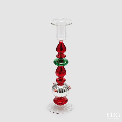 EDG Enzo De Gasperi Portacandela Strati di Natale  H 24,5 Cm D 6,5 Cm Green Red