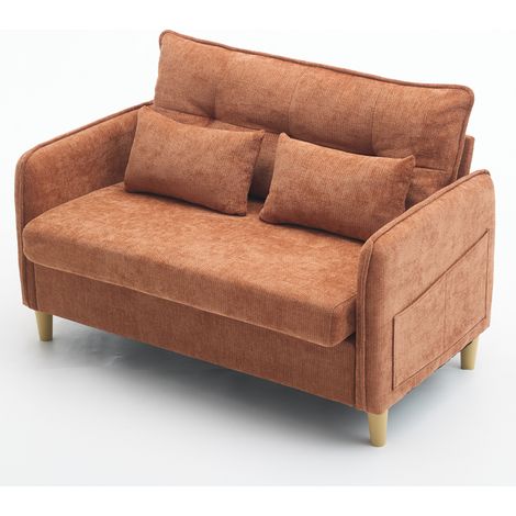 Canapé 2 places en chenille avec accoudoirs et poches latérales, 127 cm, marron (1/5)