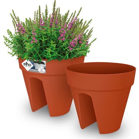 GARDEBRUK® Blumentopf Sets loft urban Balkonhalterung 28x25cm Überlaufrohre Rund Blumenkasten Pflanzkasten Balkonkasten Terracotta 2er Set