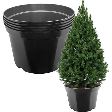 Garronda Blumentopf rund Kunststoff Ø45,5 x 30 cm (35L) 5er Set mit Drainagelöchern Pflanztopf robustes PP Pflanzgefäß für Garten Gewächshaus Balkon Anzucht Innen Außenbereich Schwarz GD-0202