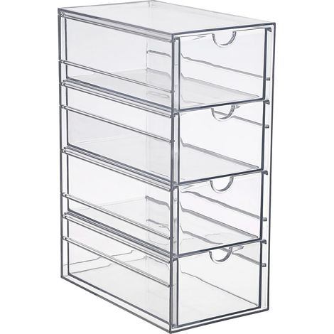 Transparente Aufbewahrungsbox für Haaraccessoires mit 4 Schubladen geeignet zur Organisation von Badezimmer-, Kleiderschrank-, Abstellraum- und Büroschubladen 25×17×10 cm.