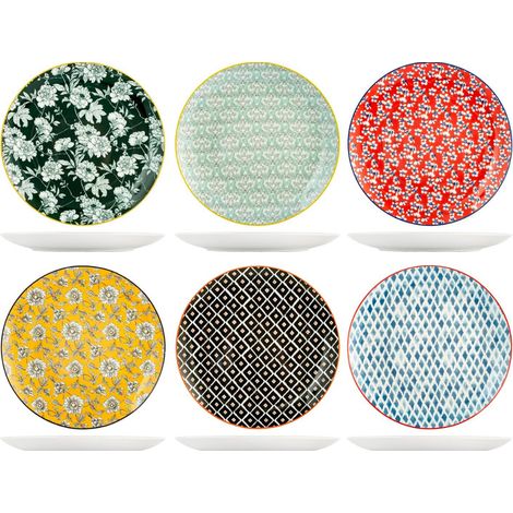 6 x assiettes plates assorties COLORFUL - 19 cm - H&H