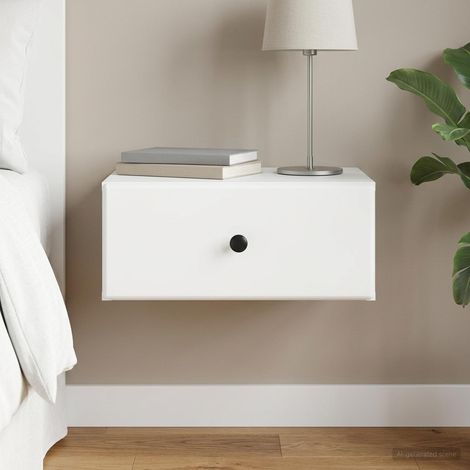 Table de chevet murale avec tiroir en bois d’ingénierie blanc 49 x 34,5 x 20 cm, 8.78kg - PANGIVO (1/5)