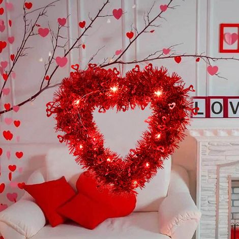 Guirlande Cœur - Décoration Suspendue Pour Porte - Rouge - 30 x 30 cm - Pour Fête Des Amoureux (1/5)