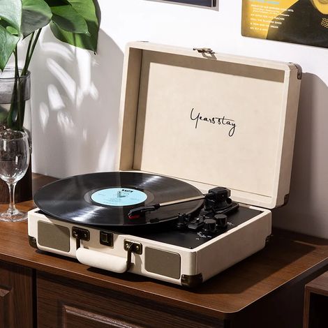 Platine vinyle portable/de bureau (beige), compatible avec la lecture audio sans fil Bluetooth (1/3)