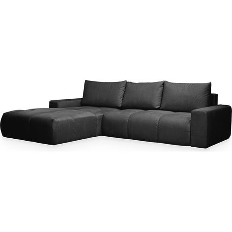 LYGIE Canapé d'angle convertible avec coffre en velours gris foncé - Angle gauche (1/5)