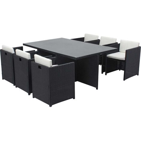 Salotto da giardino a incasso 6 posti resina intrecciata nero/bianco MIAMI (1/5)