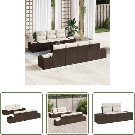 Poly-Rattan - Garten-Sofa-Set mit Kissen 8 pcs Braun und Creme Poly-Rattan (1/5)